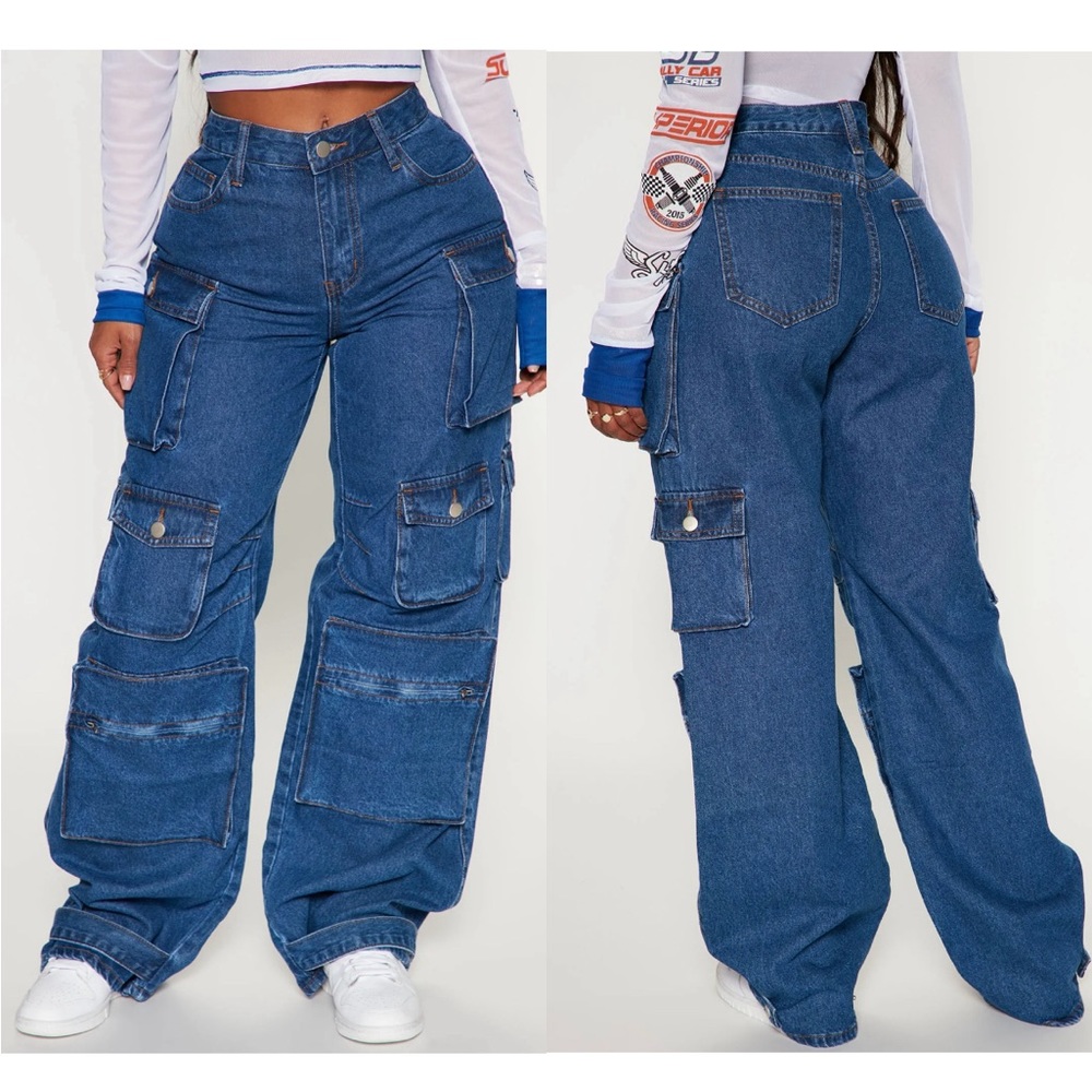 Medium Wash Cargo Jeans